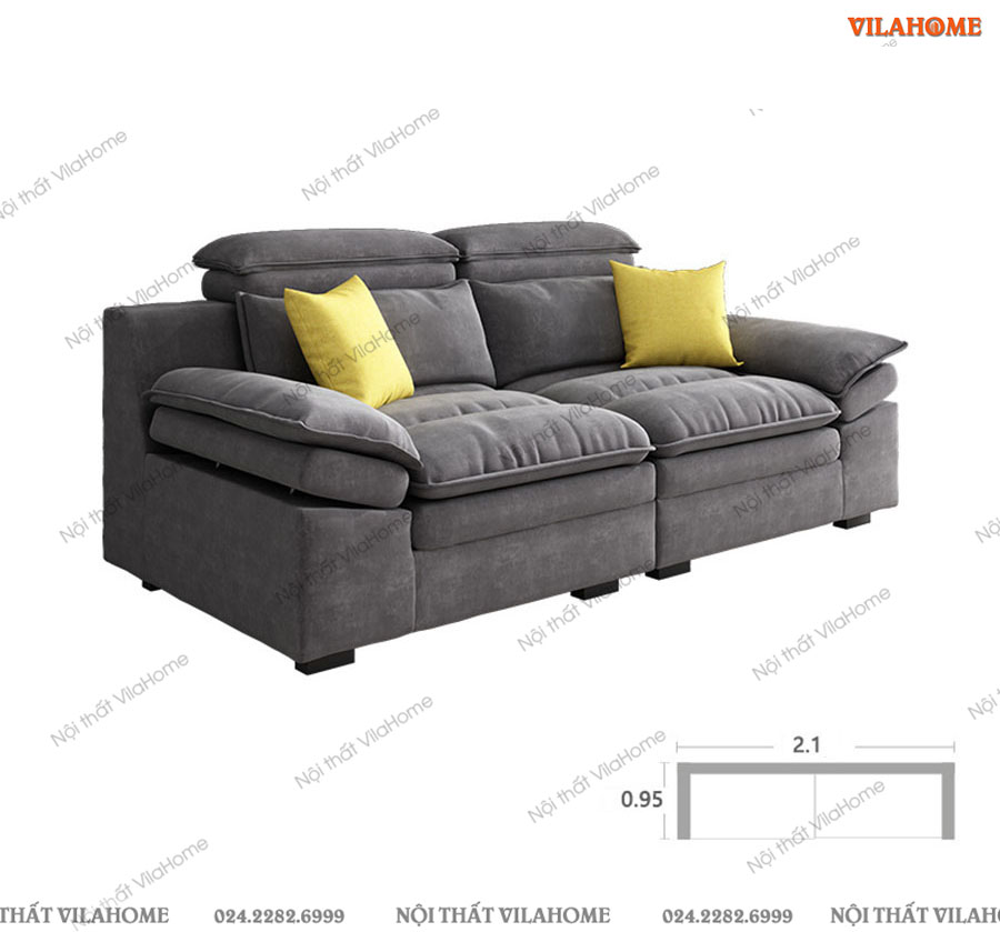 Sofa vải văng màu xám kích thước nhỏ 2m1