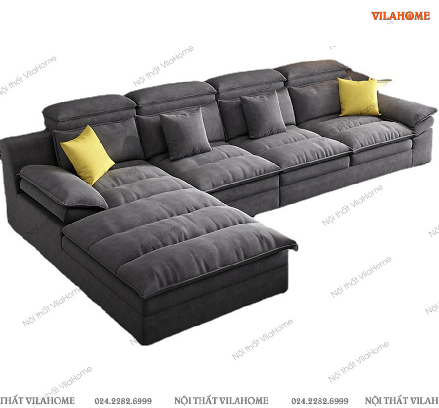 Mẫu sofa vải góc có tựa lưng cao màu ghi xám