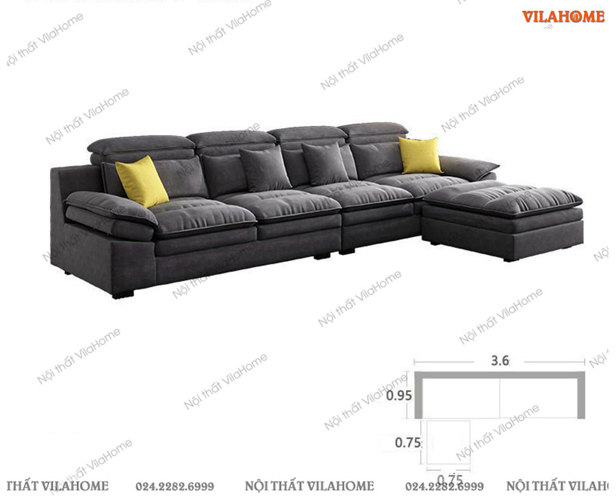 Sofa vải góc có kích thước lớn 3m6
