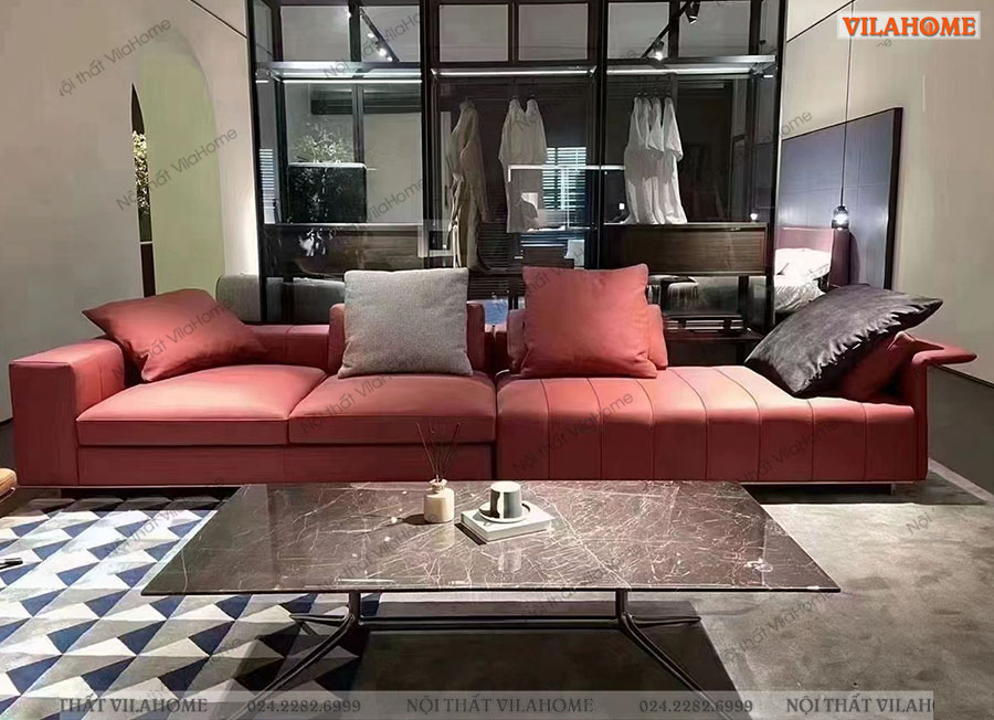 Sofa vải góc màu đỏ hiện đại