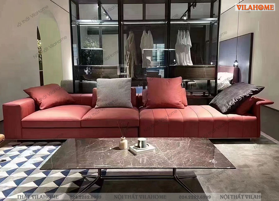 Sofa vải văng màu đỏ hiện đại