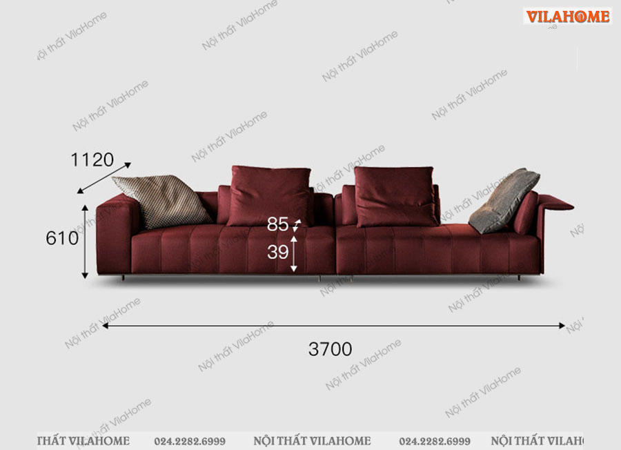 Kích thước sofa vải văng màu đỏ