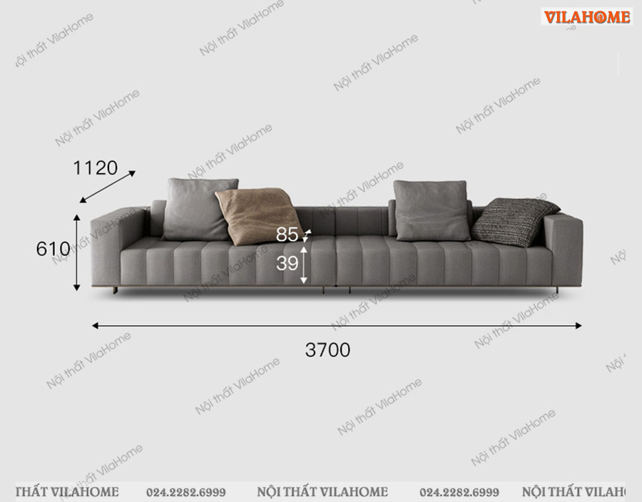 Sofa vải dáng văng màu xám 3m7