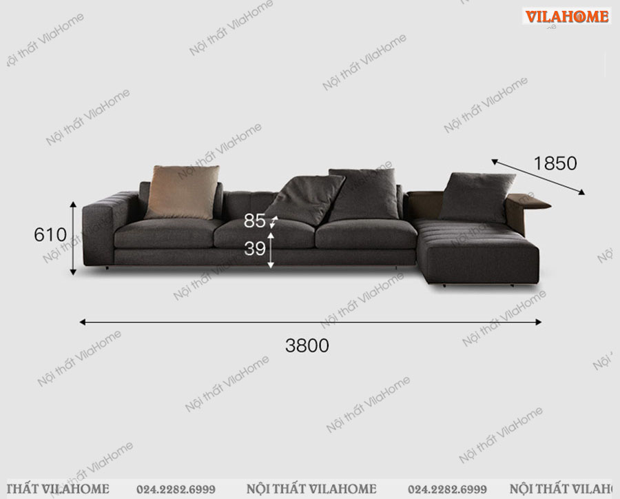 Kích thước sofa vải góc cao cấp 3m8