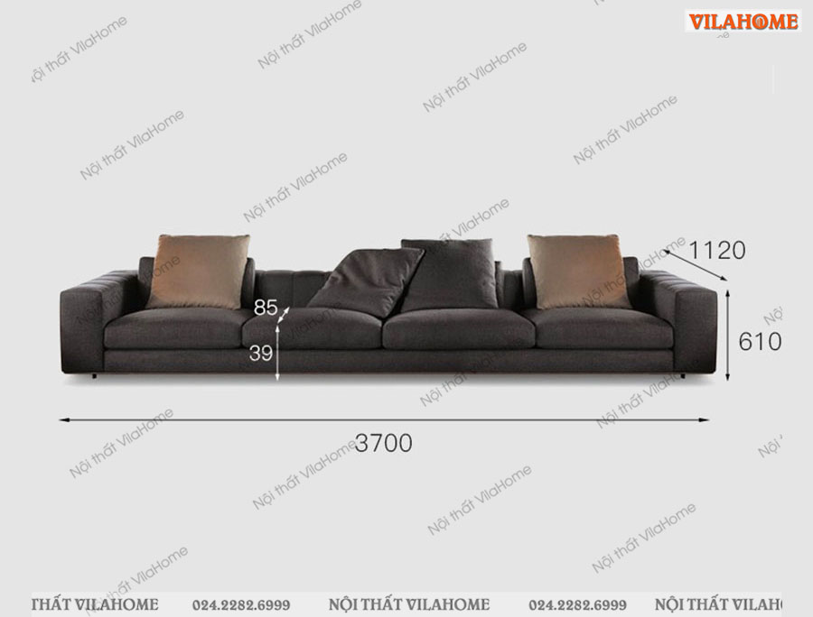 Kích thước sofa vải văng màu xám
