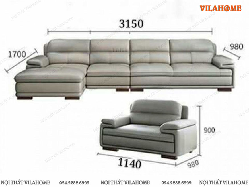 Bộ sofa góc chữ L ngang 3m15 và ghế đơn 