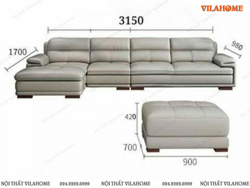 Bộ sofa góc chữ L ngang 3m15 và ghế đôn 