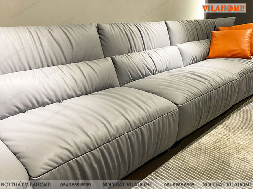 Sofa góc màu trắng với đệm bông dày cao cấp