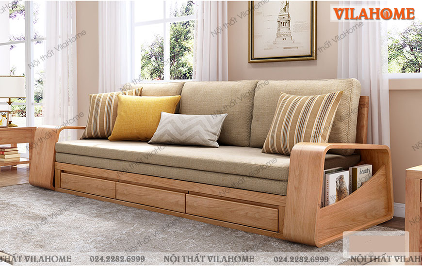 Sofa kiêm giường ngủ gỗ khi gấp lại