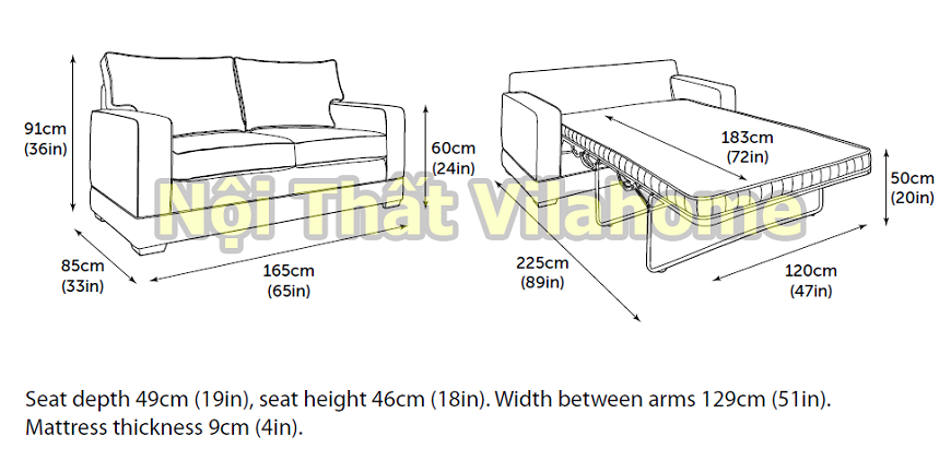 Kích thước sofa giường kéo
