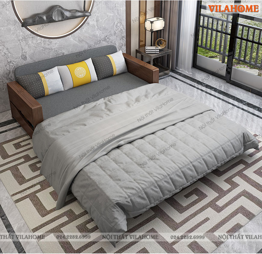 Sofa giường gỗ đa năng cho căn hộ nhỏ không vách ngăn